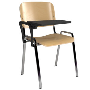 Taurus Wooden Meeting Room Chair with Fixed Arms and Writing Tablet - Chrome Frame