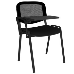 Taurus Mesh Back Meeting Chair – Fixed Arms and Writing Tablet, Black Frame