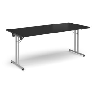 Folding Conference Table – 1800mm x 800mm, Silver Frame with Straight Foot Rails