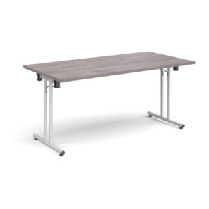 Folding Conference Table – 1600mm x 800mm, White Frame with Straight Foot Rails
