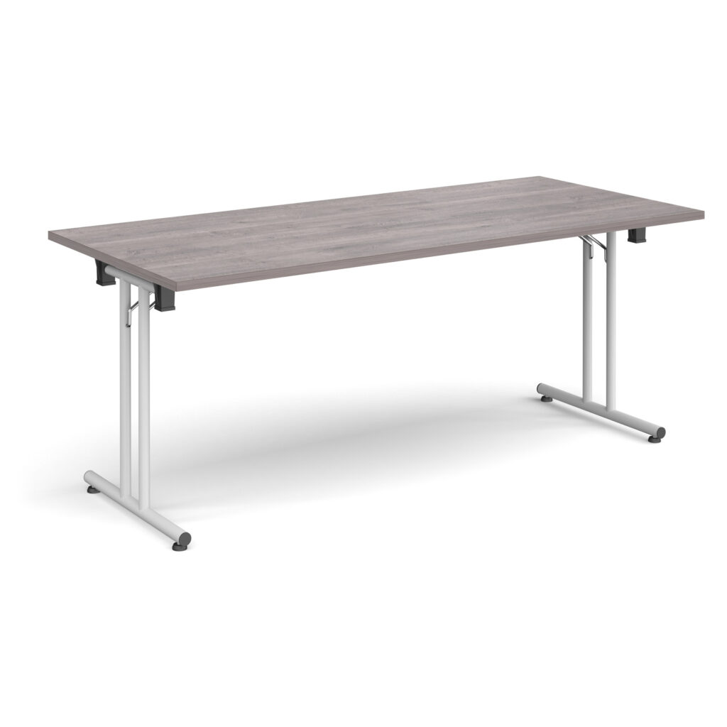 Folding Conference Table – 1800mm x 800mm, White Frame with Straight Foot Rails