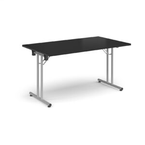 Folding Conference Table – 1400mm x 800mm, Silver Frame with Straight Foot Rails