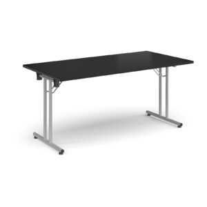 Folding Conference Table – 1600mm x 800mm, Silver Frame with Straight Foot Rails