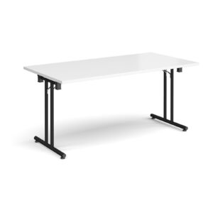 Folding Conference Table – 1600mm x 800mm, Black Frame with Straight Foot Rails