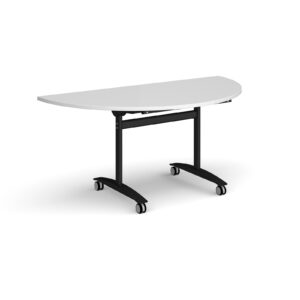 Semi Circular Deluxe Fliptop Meeting Table with Black Frame - 1600mm Wide