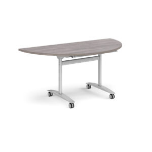 Semi Circular Deluxe Fliptop Meeting Table with Silver Frame - 1600mm Wide