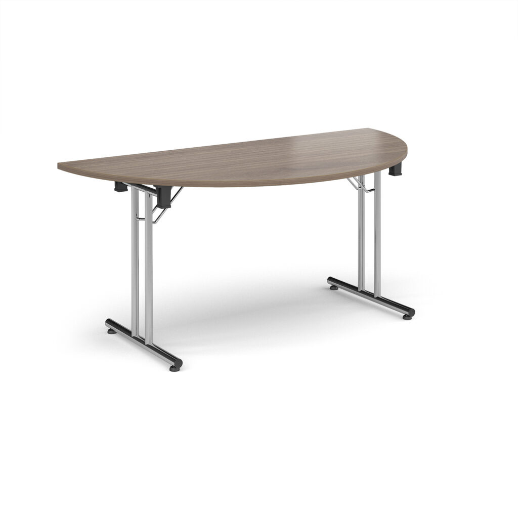 Semi Circular Folding Leg Table – 1600mm x 800mm, Chrome Frame with Straight Foot Rails