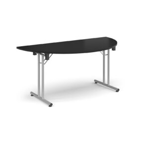 Semi Circular Folding Leg Table – 1600mm x 800mm, Silver Frame with Straight Foot Rails