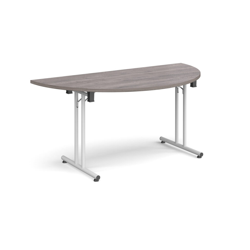 Semi Circular Folding Leg Table – 1600mm x 800mm, White Frame with Straight Foot Rails