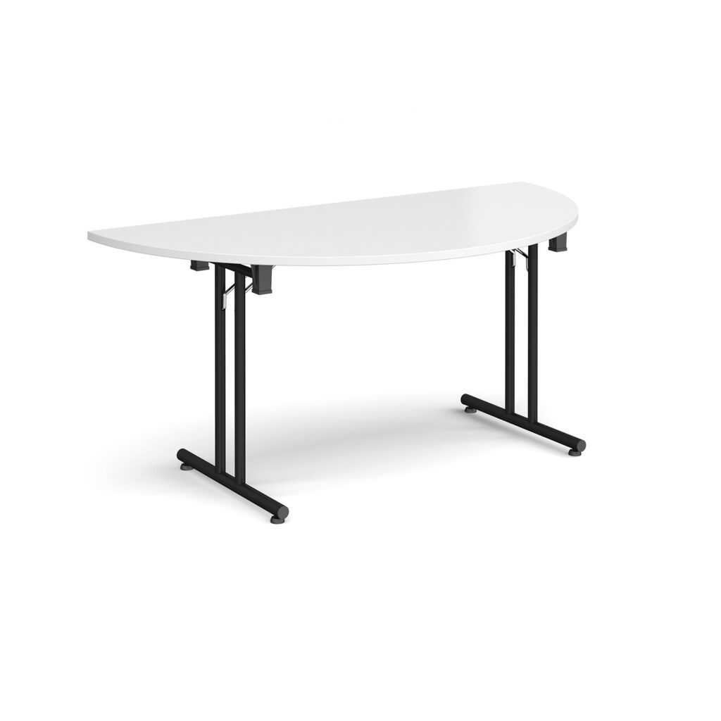 Semi Circular Folding Leg Table – 1600mm x 800mm, Black Frame with Straight Foot Rails