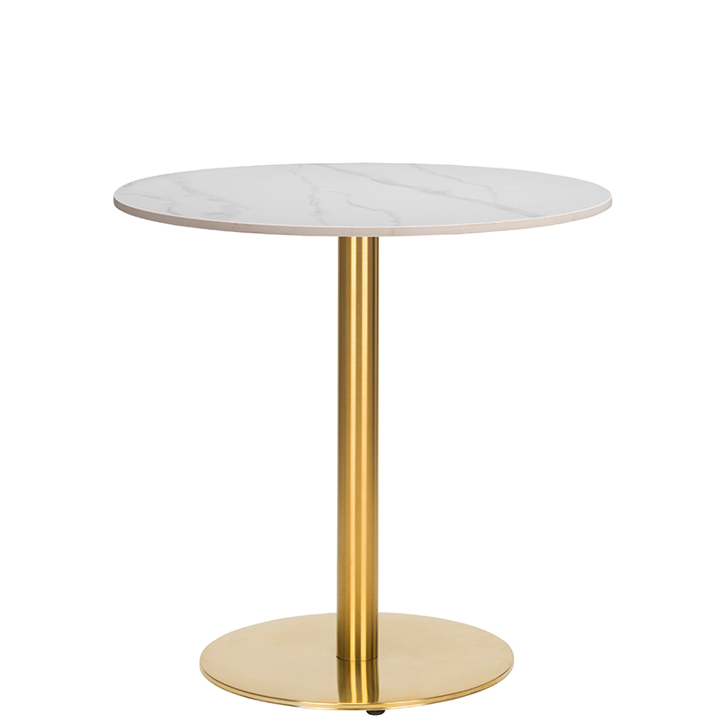 Modern Round Dining Table – Calacatta Ceramic Top, Brass Finish Base