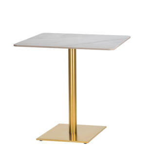 Modern Square Dining Table – Calacatta Ceramic Top, Brass Finish Base