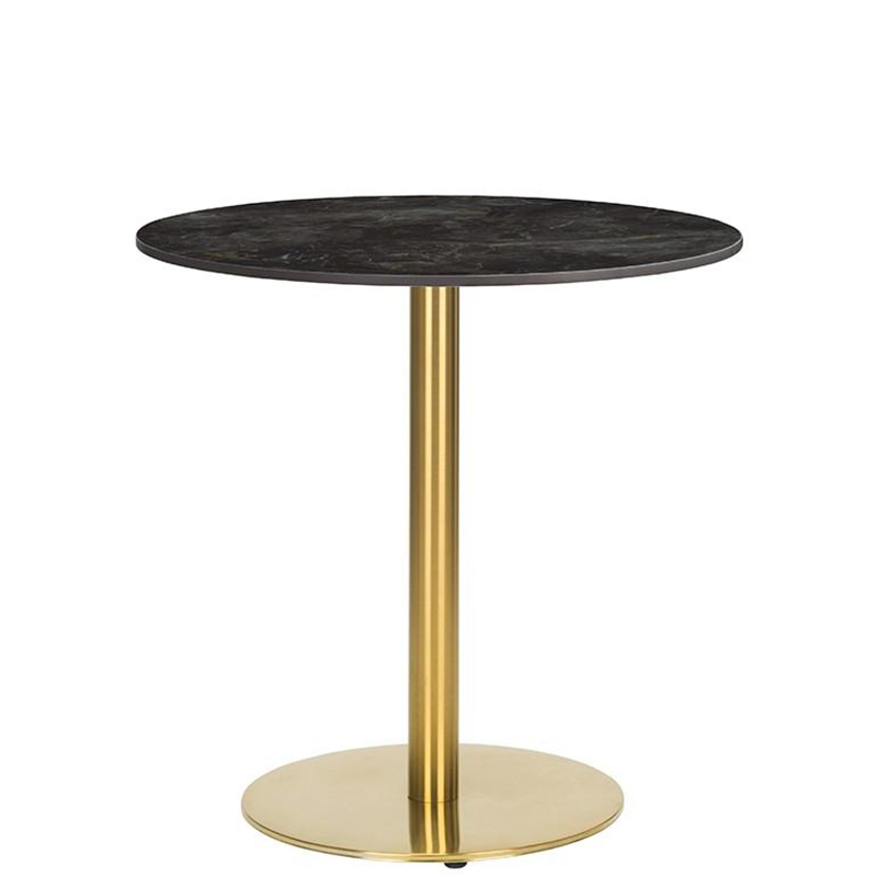 Modern Round Dining Table – Portoro Ceramic Top, Brass Finish Base