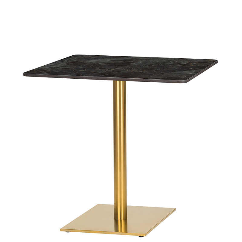 Modern Square Dining Table – Portoro Ceramic Top, Brass Finish Base