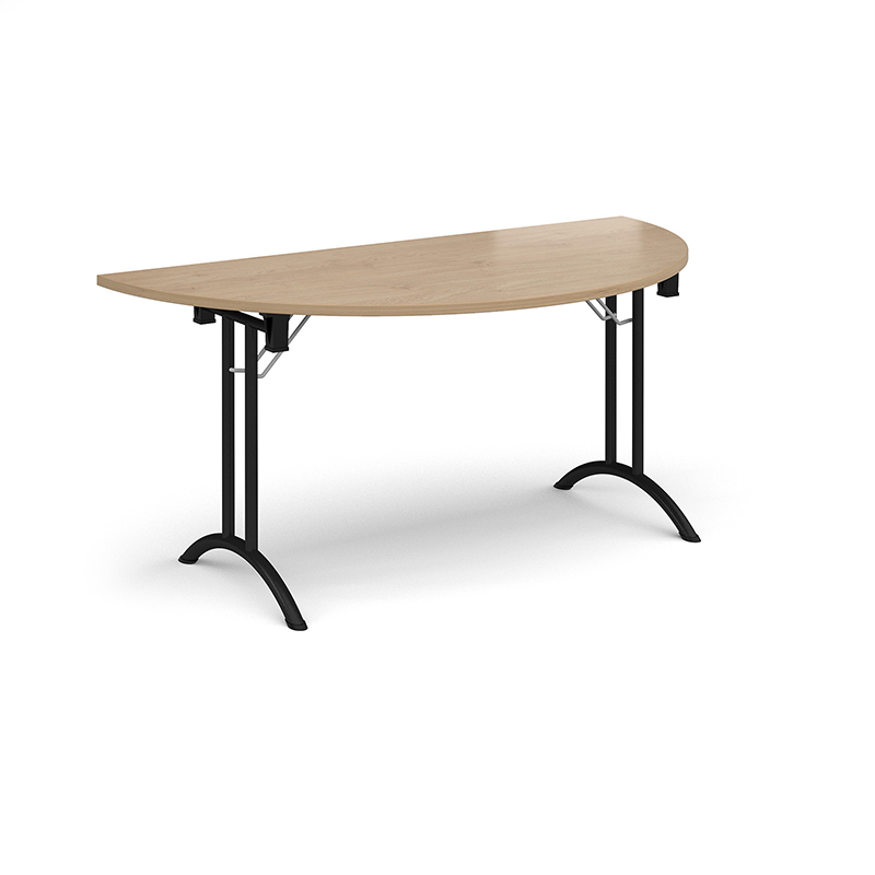 Semi Circular Folding Leg Meeting Table with Curved Feet - 1600mm x 800mm - Black Frame