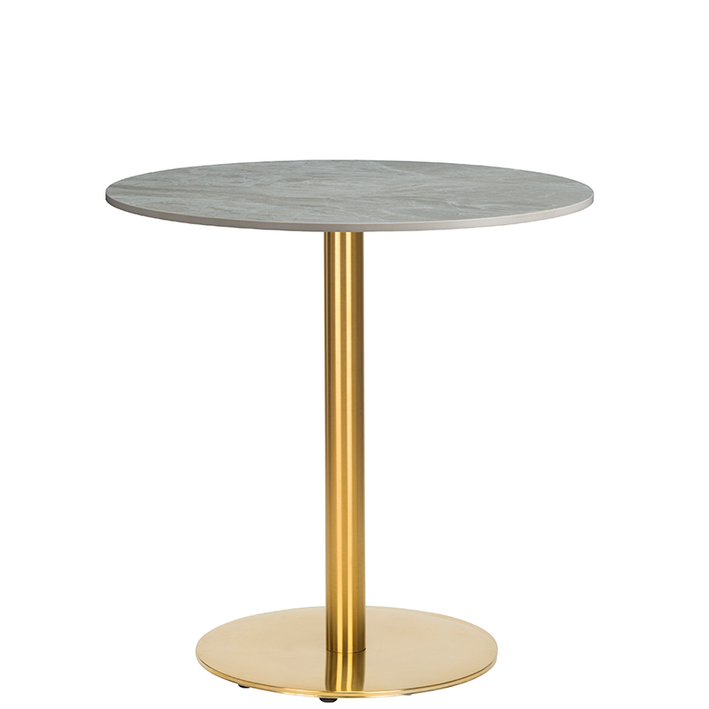 Modern Round Dining Table – Tundra Ceramic Top, Brass Finish Base