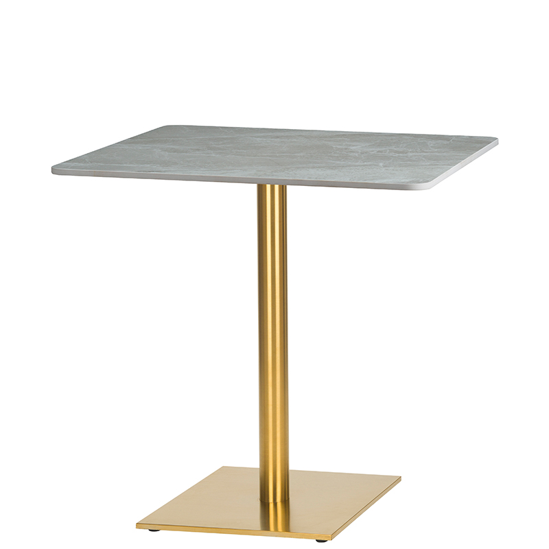 Modern Square Dining Table – Tundra Ceramic Top, Brass Finish Base