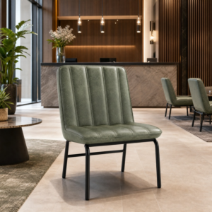 Harbor Forest Green Faux Leather Lounge Side Chair in hotel setting