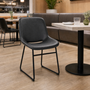 Stowe Inky Black Faux Leather Side Chair – Steel Frame Commercial Dining Chair