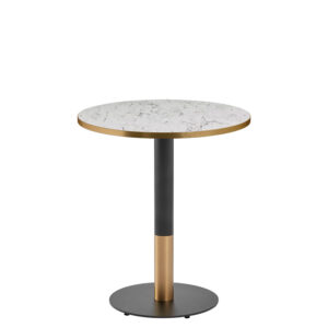 Omega Round Complete Dining Table - White Carrara Marble with Boston Sleek Black/Gold Base