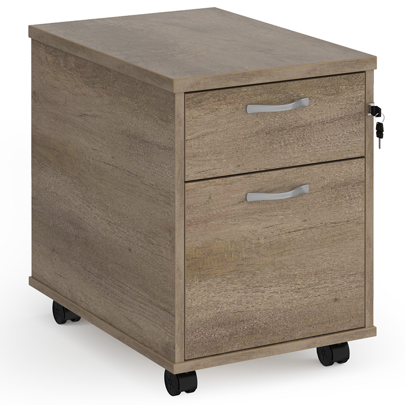 2 Drawer Mobile Pedestal - Grey Nebraska Oak - 600mm Deep