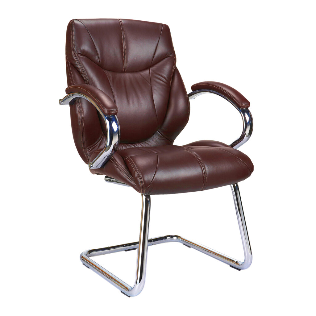 Sandown High Back Leather Faced Executive Visitor Armchair with Integral Headrest & Chrome Cantilever Base