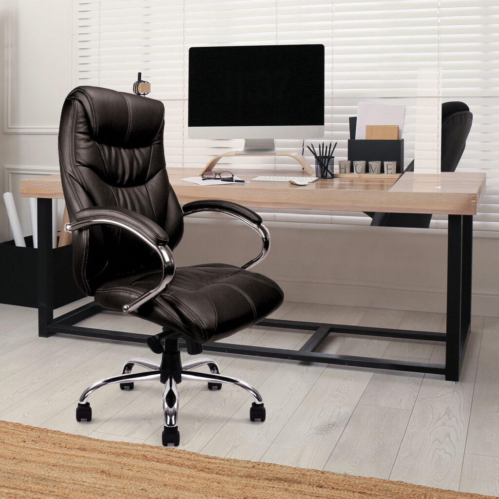 Sandown High Back Executive Leather Office Chair with Chrome Base