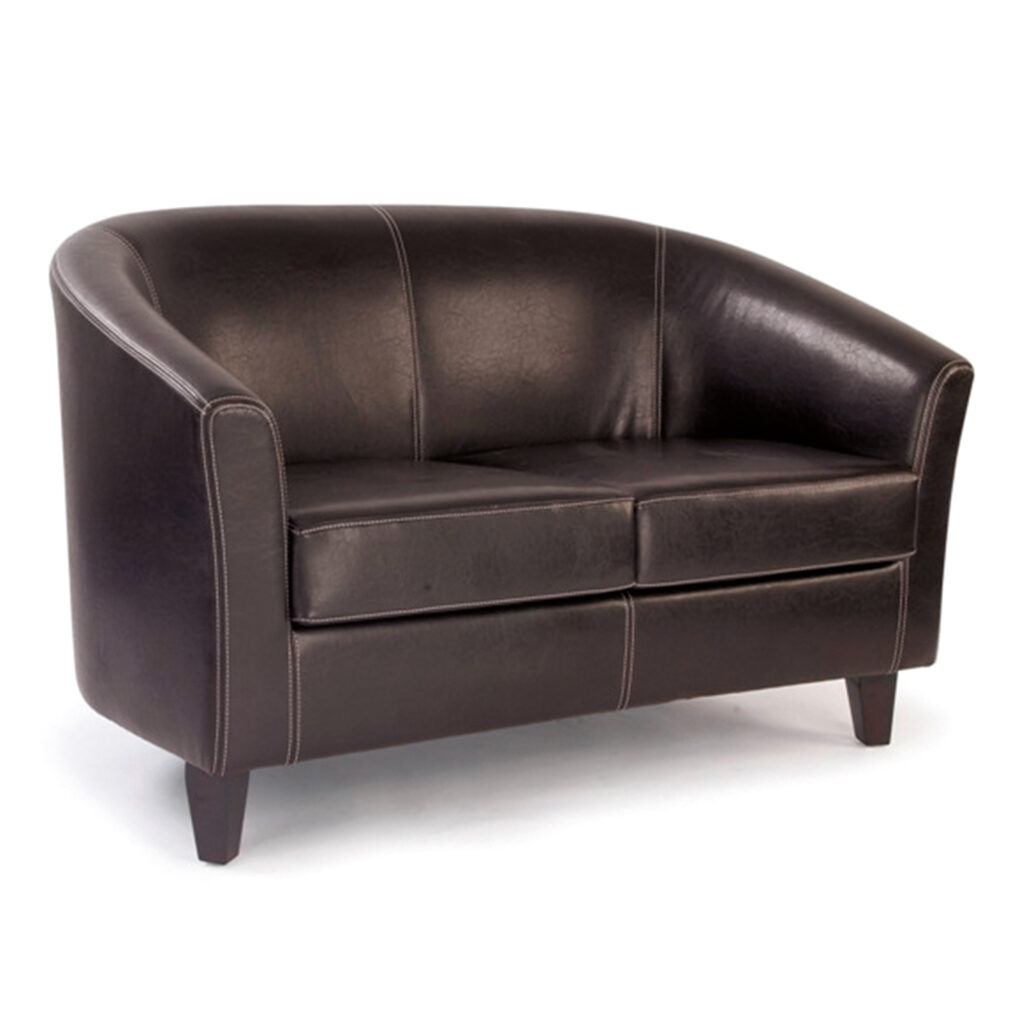 Modern Two Seater Style Sofa Upholstered in a durable Leather Effect Finish - Brown