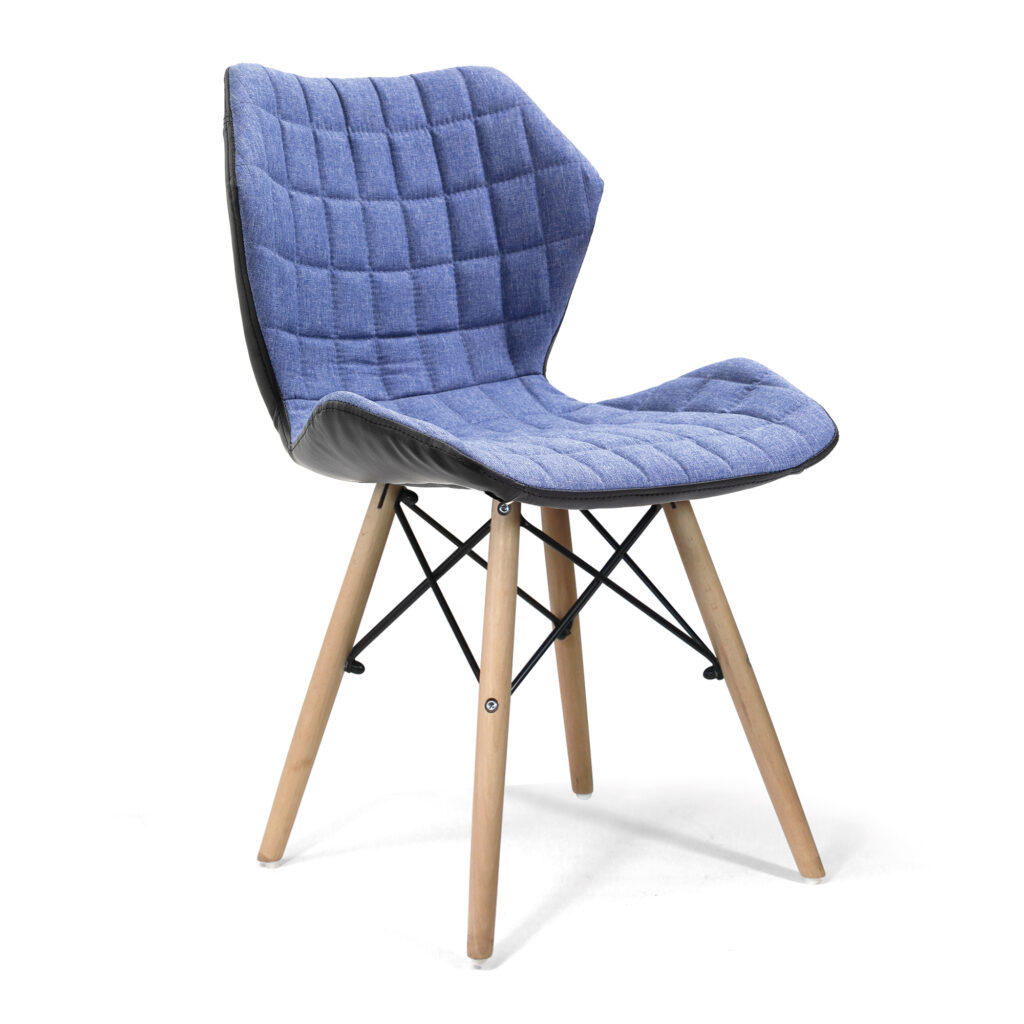 Denim Stylish Lightweight Fabric Chair with Solid Beech Legs and Contemporary Panel Stitching