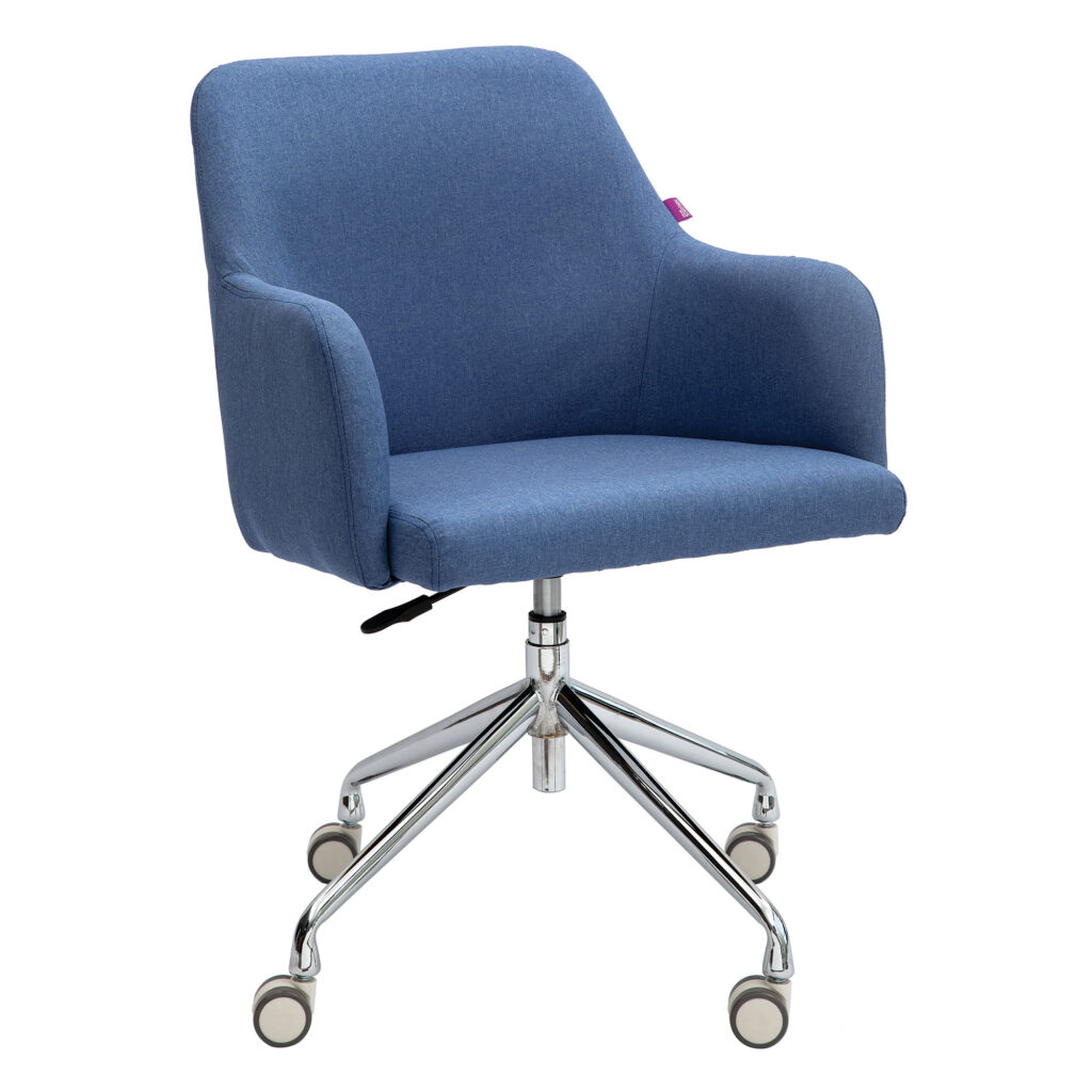 Girona Medium Back Fabric Armchair with Chrome Base, Castors & Glides - Denim