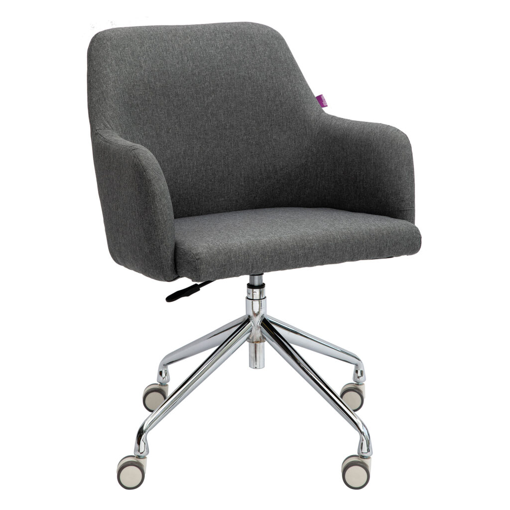 Girona Medium Back Fabric Armchair with Chrome Base, Castors & Glides - Grey