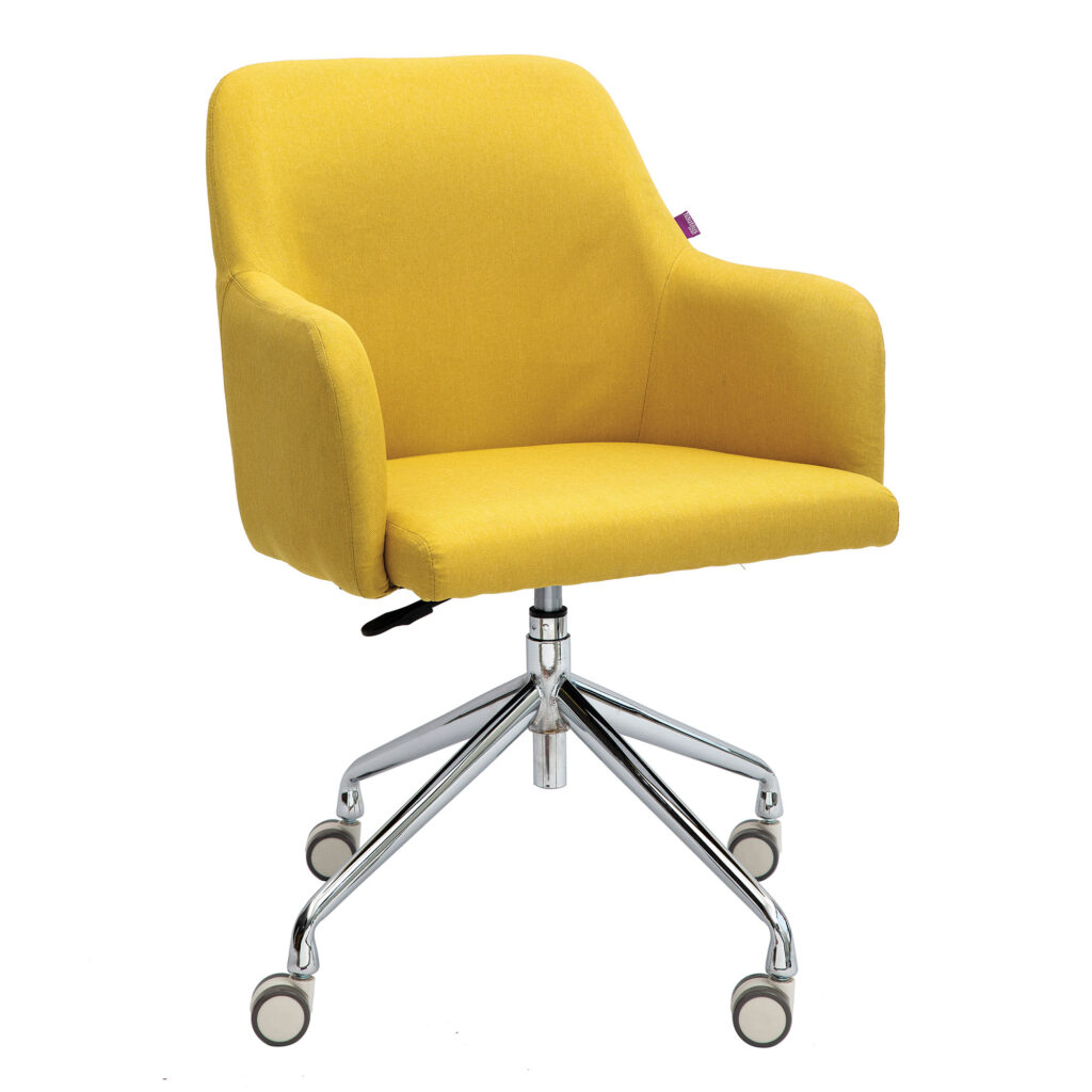 Office Bloom Fabric Armchair with Dual Base Options – Mustard