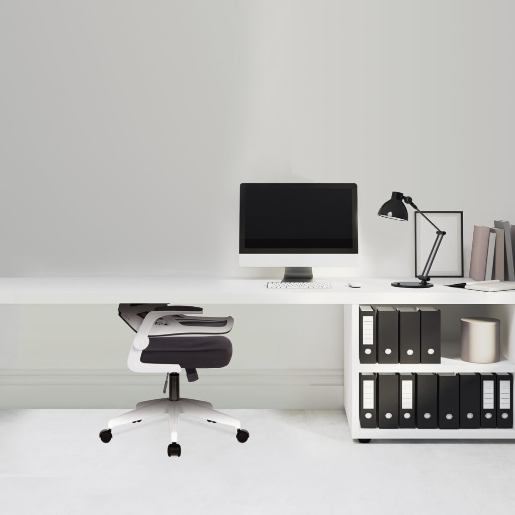 Oyster Folding Mesh Office Chair with Folding Arms, White Shell & Ergonomic Lumbar Support