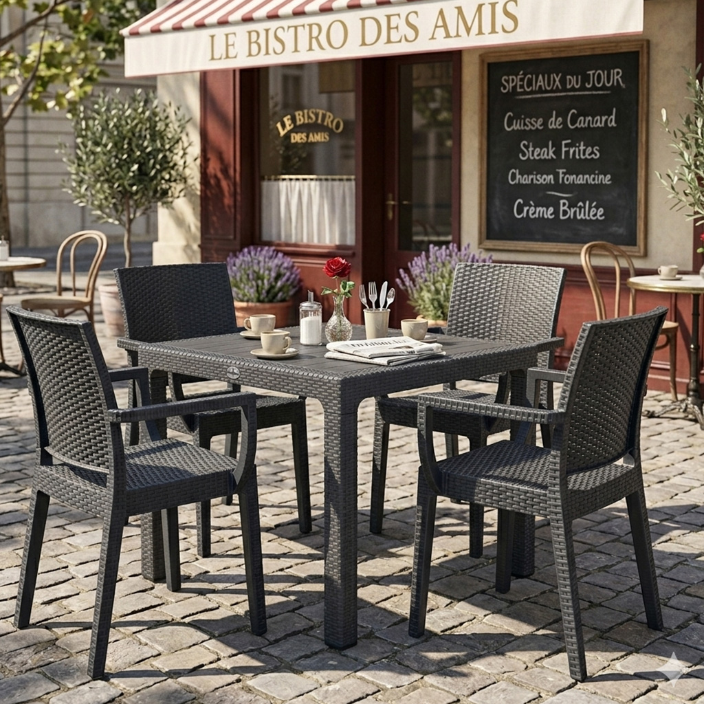 Canterbury Contract Outdoor Dining Set – 4‑Seater Table with 4 Armchairs