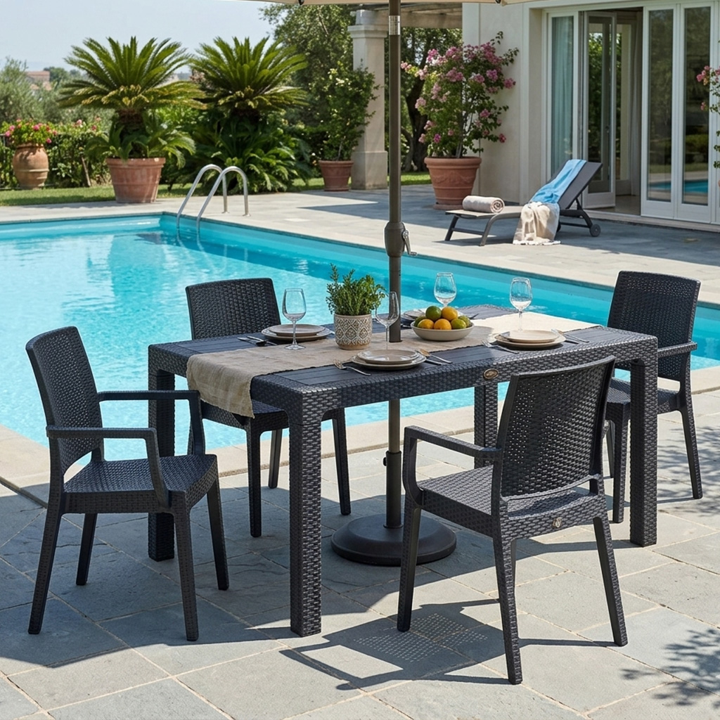 Canterbury Large Outdoor Dining Set - 6 Seater Table & 4 Arm Chairs