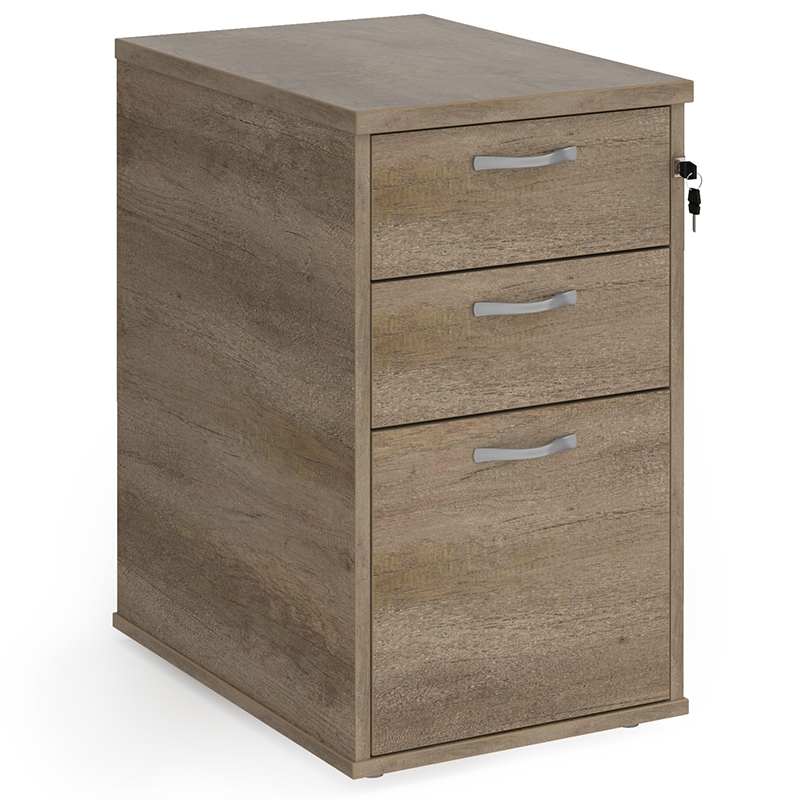 3 Drawer Desk High Pedestal - Grey Nebraska Oak - 600mm Deep