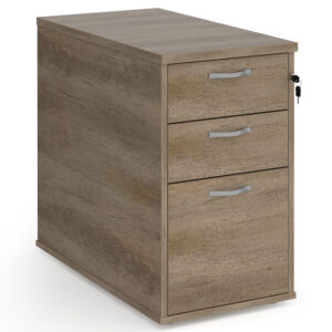 Universal 3 Drawer Desk High Pedestal with Silver Handles - 800mm Deep - Grey Nebraska Oak - Nobis Furniture