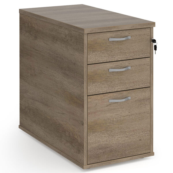 Universal 3 Drawer Desk High Pedestal with Silver Handles - 800mm Deep - Grey Nebraska Oak - Nobis Furniture