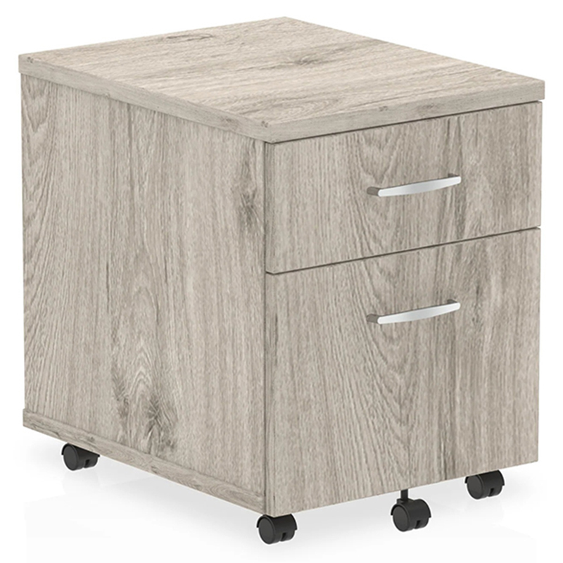 Impulse 2 Drawer Mobile Pedestal - Grey Oak - 450mm Deep