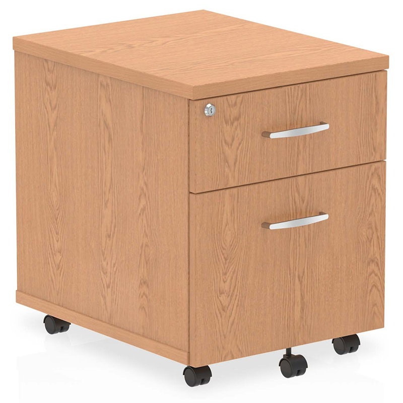 Impulse 2 Drawer Mobile Pedestal - Oak - 450mm Deep