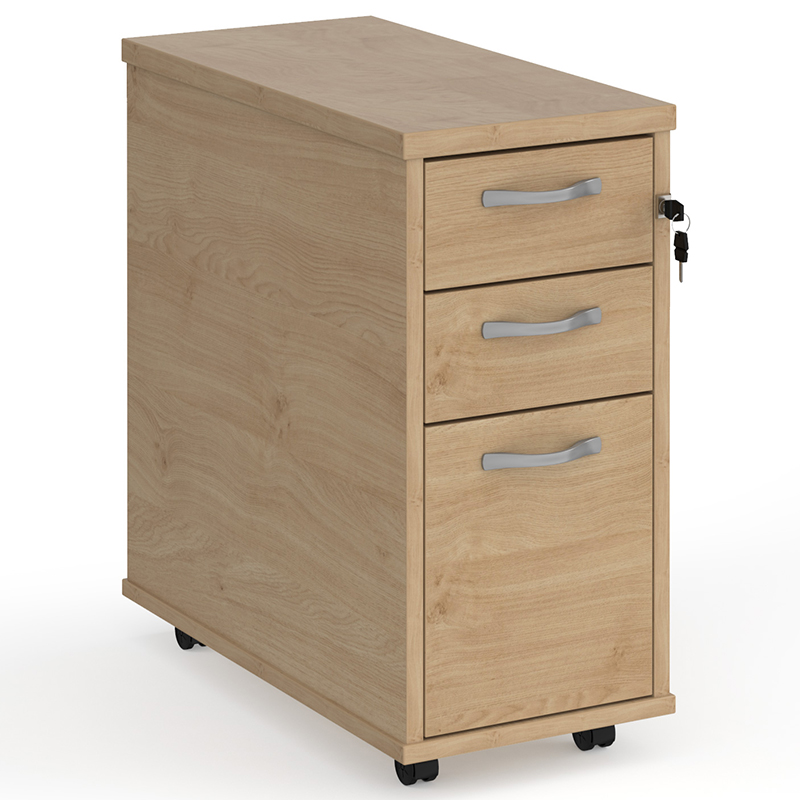 Tall Narrow 3 Drawer Mobile Pedestal - Kendal Oak - 600mm Deep
