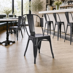 Black French Bistro Industrial Side Chair in Bar Style Setting