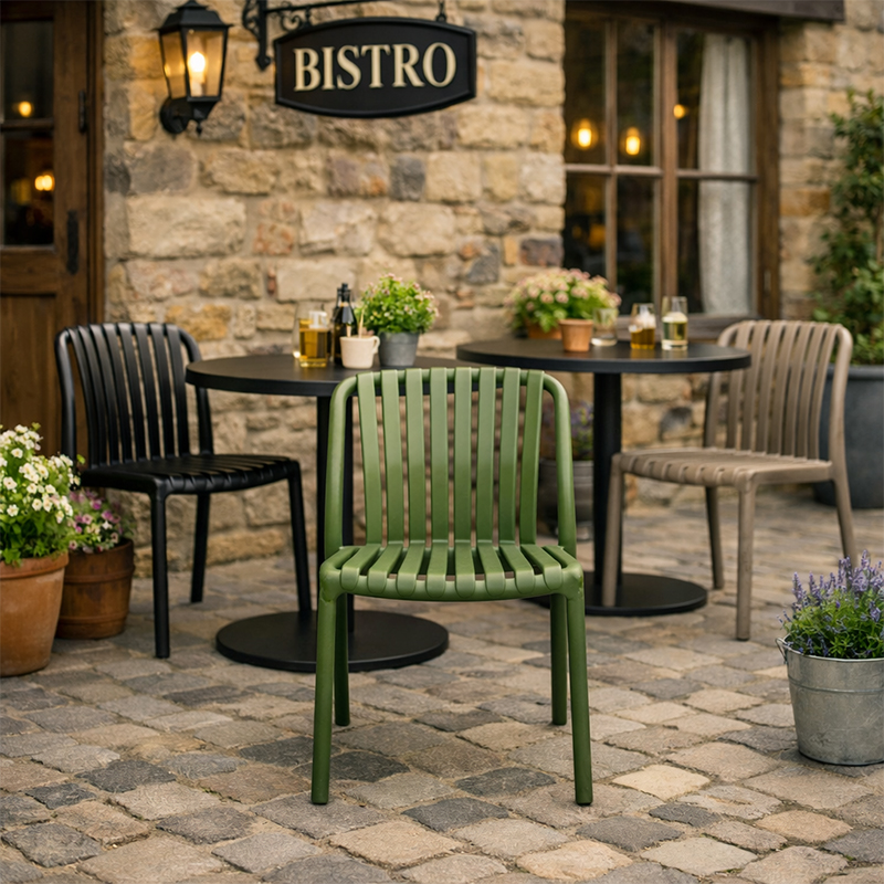 Vento Stacking Outdoor Side Chair – Modern Slatted Design