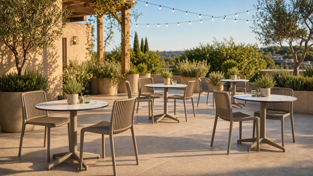 Cuba Complete Flip-Top Outdoor Table – 690mm Round – Mink Base
