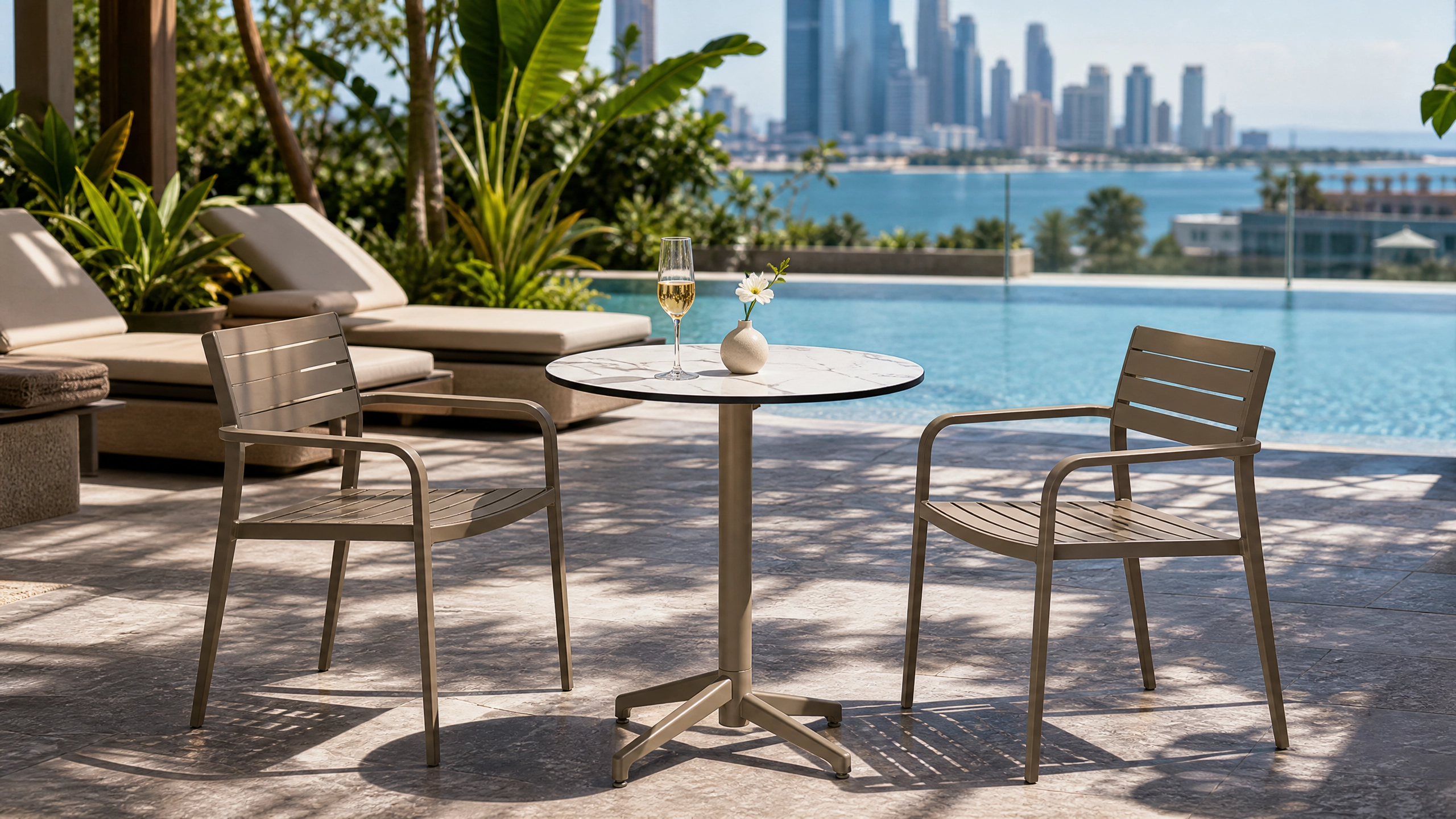 Cuba Complete Flip-Top Outdoor Table – 690mm Round – Mink Base
