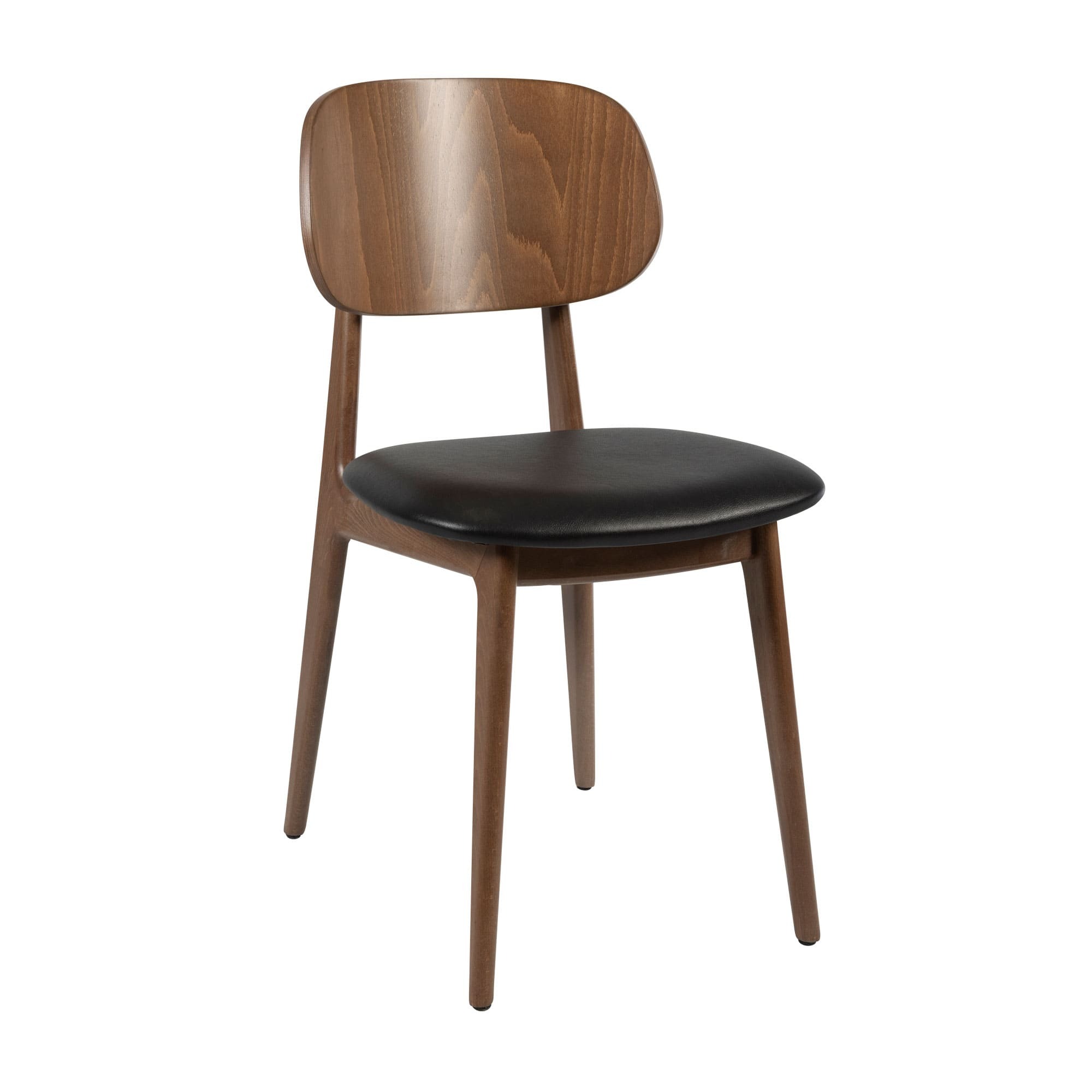 Relish Side Chair – Walnut Stained Beech with Black Faux Leather Seat Pad