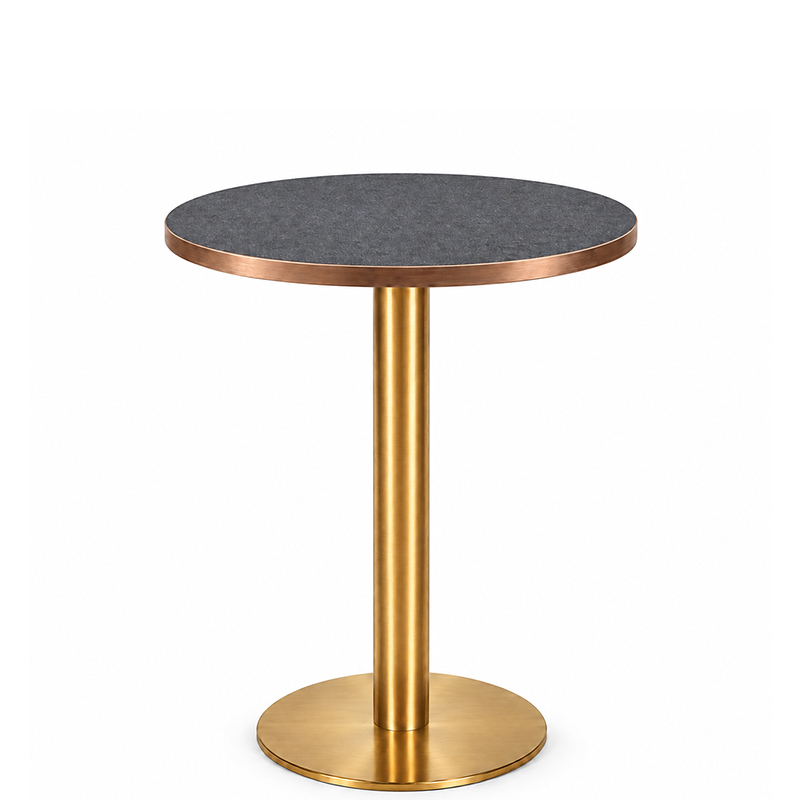 Zeus Brass Round Dining Table – Cupria Slate Top with Copper Edge