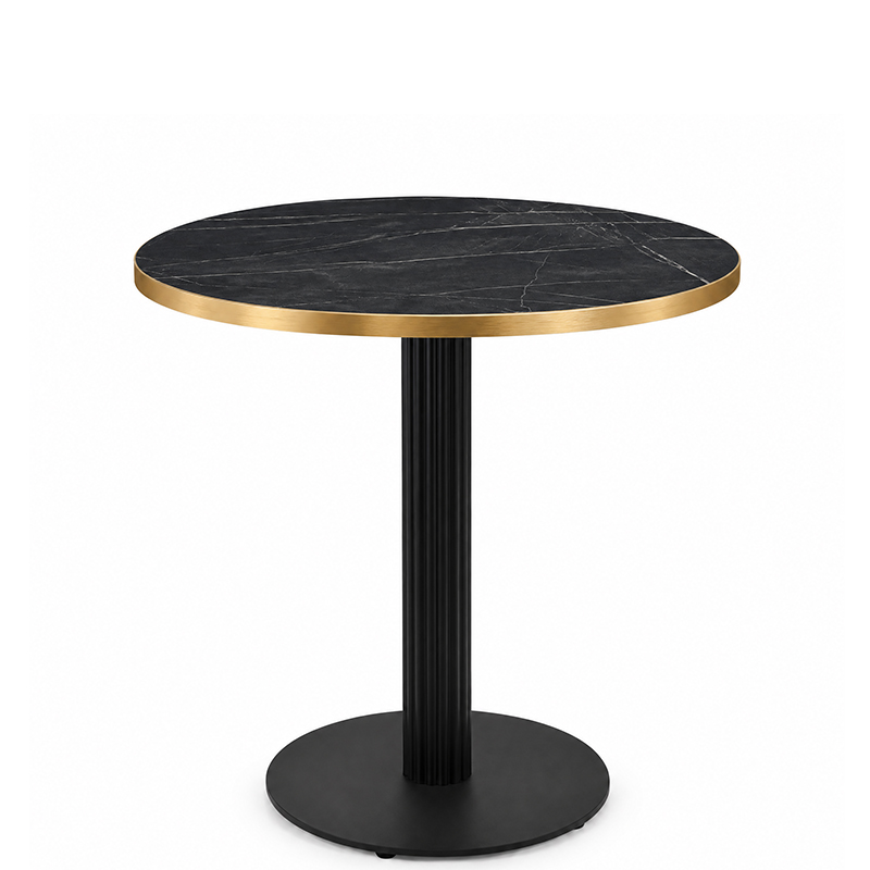 Omega Complete Dining Table – Black Marble with Gold Edge