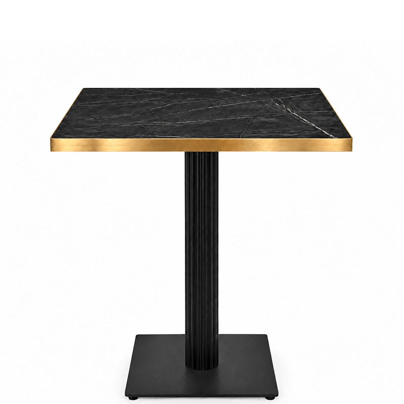 Omega Complete Square Dining Table – Black Marble with Gold Edge